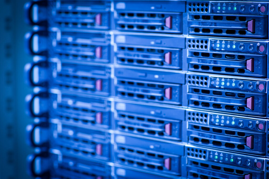 A close-up of a server rack
